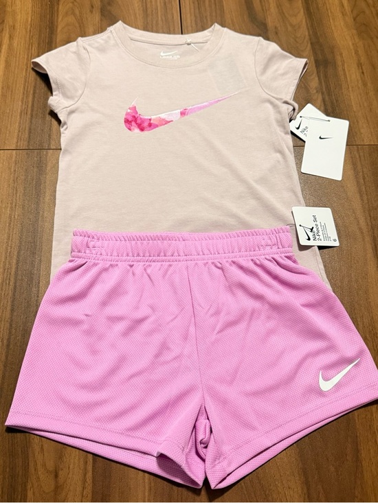 Nike Other - Nike Girls 2 Piece Outfit Set Pink Shorts & Logo Tee Size 6 NWT